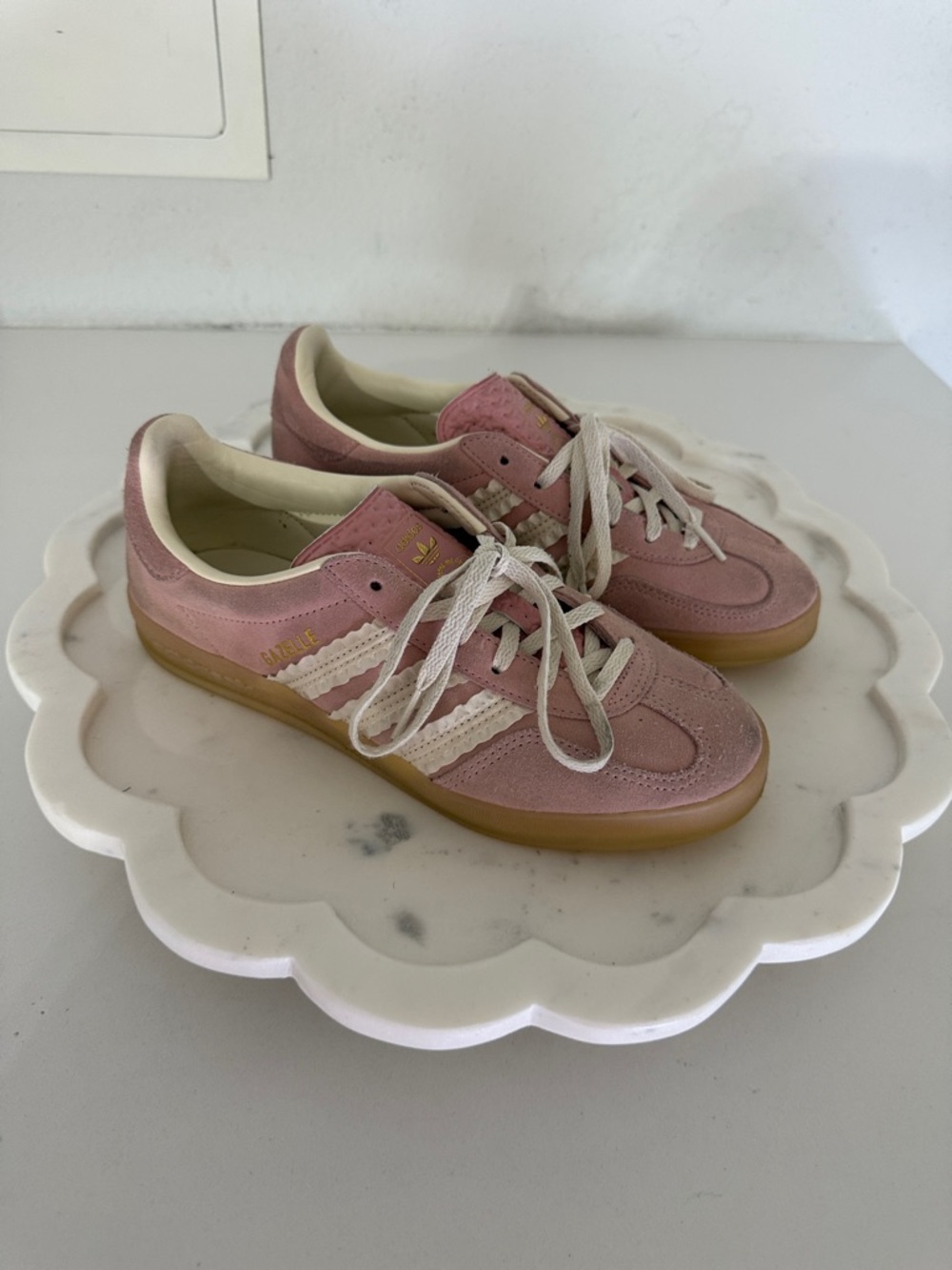 adidas Pink Suede Low-Top Sneakers with White Stripes